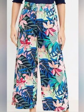 Loft Floral Print Wide-Leg Pants Women's Multicolor Tropical
